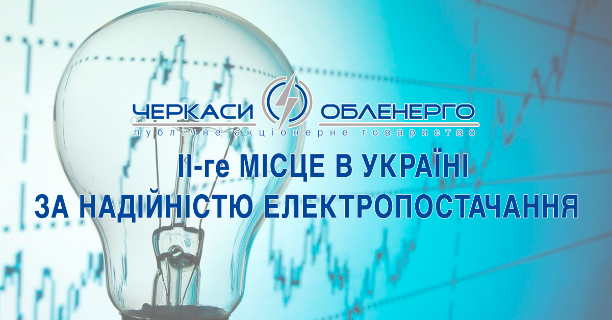 ПАТ «Черкасиобленерго» - ІІ-ге місце в Україні за надійністю електропостачання