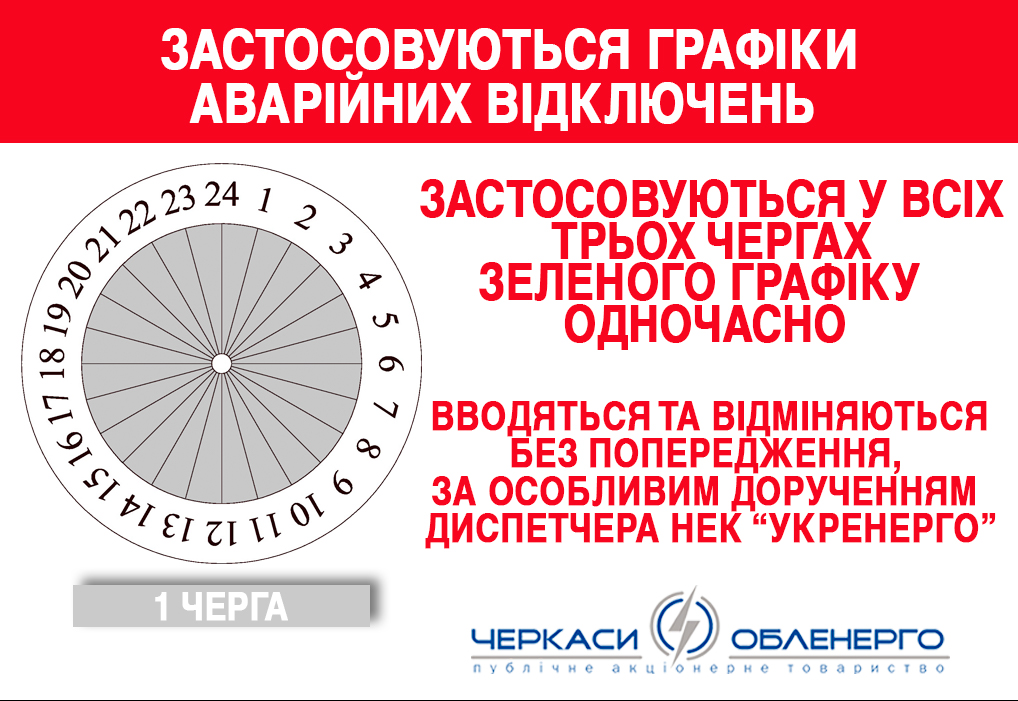 По Черкаській області продовжують діяти графіки аварійних відключень